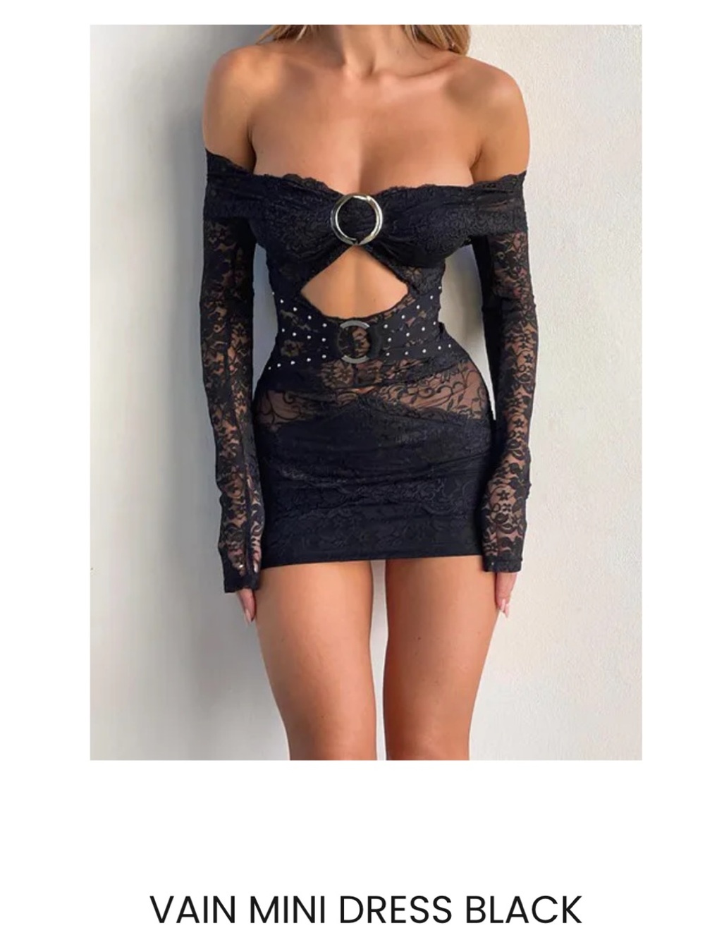 OUTCAST: Vain Mini Dress - Black Lace Off-Shoulder